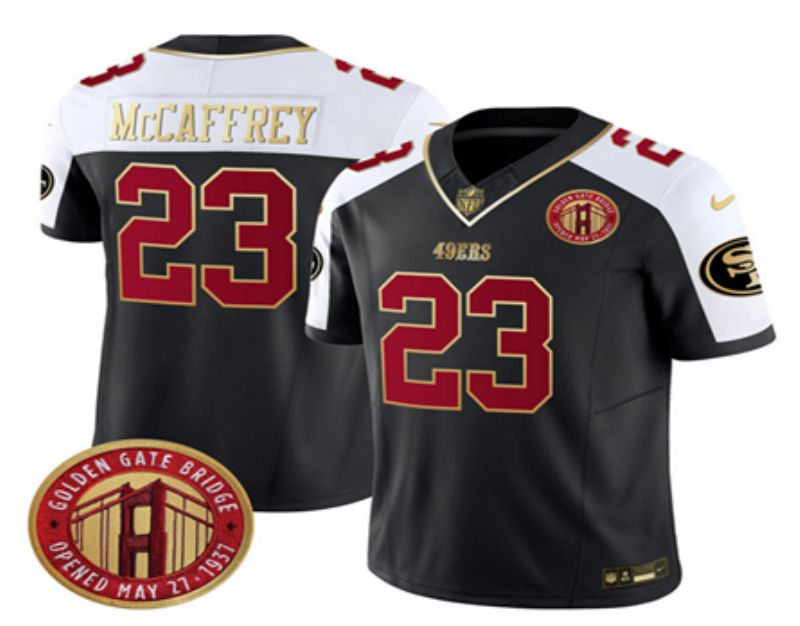 Men San Francisco 49ers #23 Mccaffrey Black Thanksgiving three generations 2024 Nike Vapor Limited NFL Jerseys->->